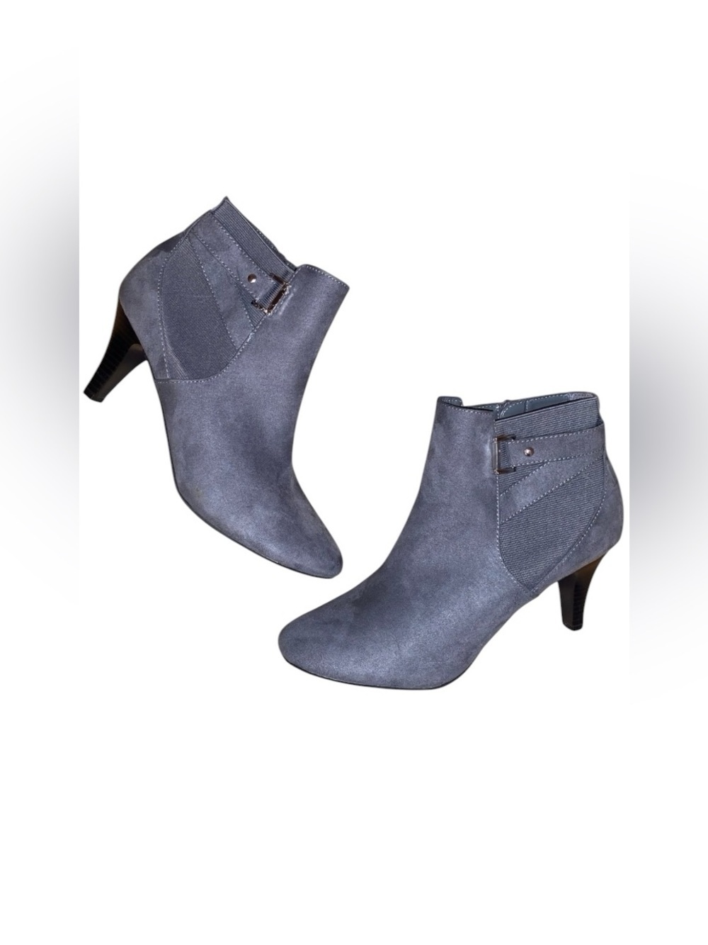 DEXFLEX COMFORT “Terri” Faux Suede Dress Booties 3” Heels in Gray Size 9M
